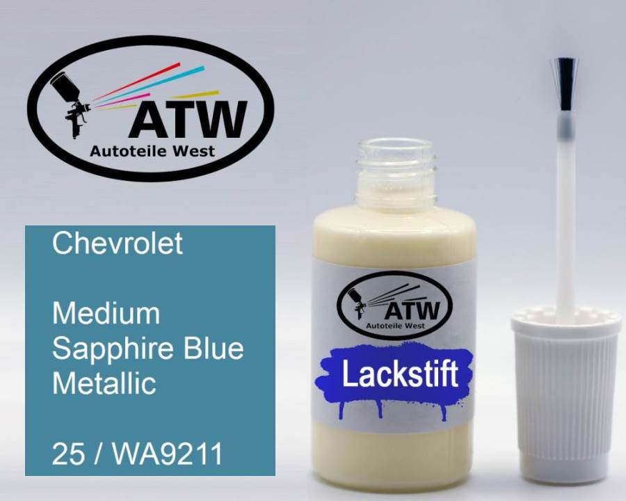 Chevrolet, Medium Sapphire Blue Metallic, 25 / WA9211: 20ml Lackstift, von ATW Autoteile West.